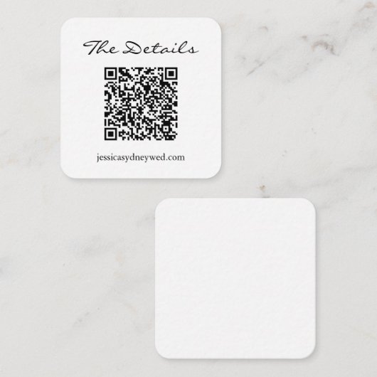 Eenvoudig zwart-witscript bruiloft QR-code Informatiekaartje (Voorkant / Achterkant)