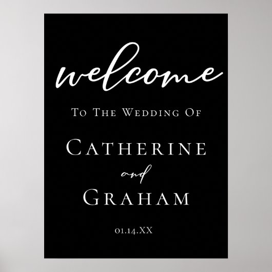 Eenvoudig zwart witscript modern welkomsthuwelijk poster (Voorkant)