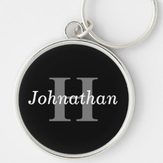 Eenvoudig zwart zwart-wit monogram naam modern sleutelhanger
