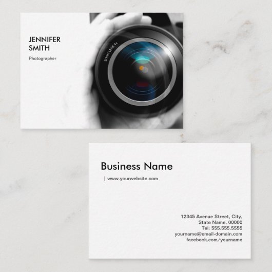 Eenvoudig zwarte en witte fotografische camera-len visitekaartje (Voorkant / Achterkant)