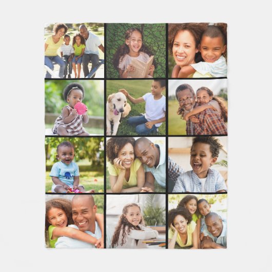 Eenvoudige 12 Sjabloon voor fotocollage, zwart Fleece Deken (Voorkant)