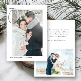 Eenvoudige 1e Kerstmis bruiloft foto Dank u Feestdagenkaart