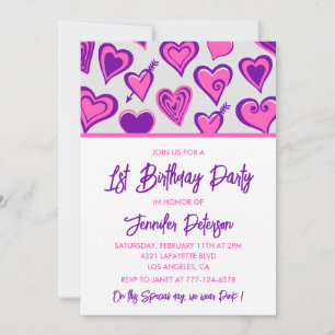 Eenvoudige 1e verjaardagsuitnodigingen Glam Heart Kaart