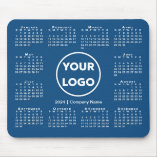 Eenvoudige 2024 Kalender Zakelijke Logo op Blauw Muismat