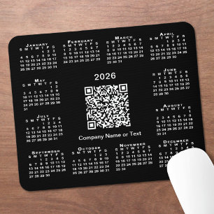 Eenvoudige 2026 Agenda Zakelijke QR-code op Zwart Muismat