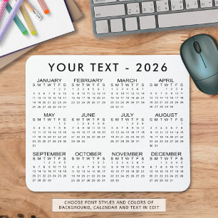 Eenvoudige 2026 Kalender Aangepaste kleuren Muismat