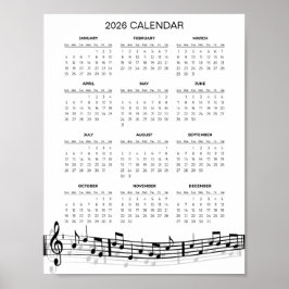 Eenvoudige 2026 kalender met muzieknoten | poster