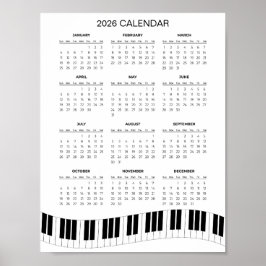 Eenvoudige 2026 kalender met pianotoetsen | poster