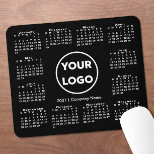 Eenvoudige 2027 Kalender Zakelijk Logo op Zwart Muismat