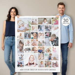 Eenvoudige 30 foto collage aangepaste kleur en tek fleece deken