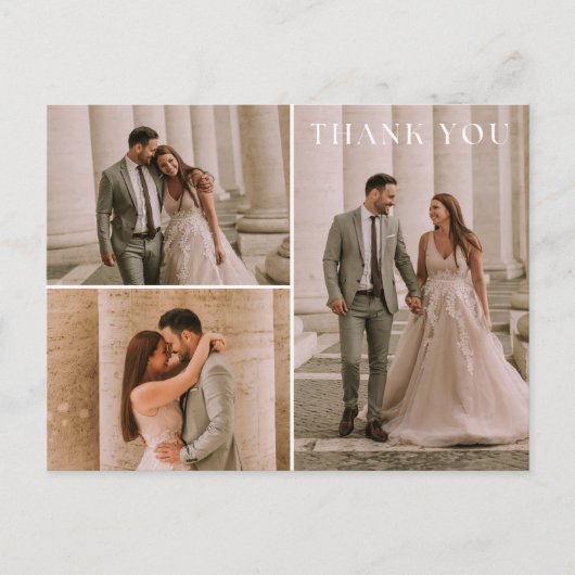Eenvoudige 3 foto bruiloft Dank u Briefkaart (Voorkant)