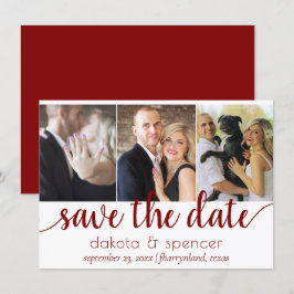 Eenvoudige 3 foto - Classic Crimson Red Wedding Save The Date