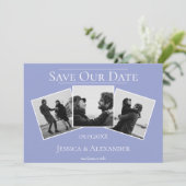 Eenvoudige 3 foto-collage | Periwinkle Save The Da Date (Staand voorkant)