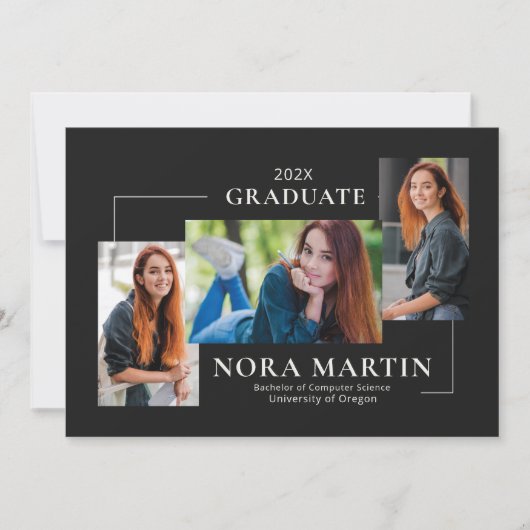 Eenvoudige 3 foto zwart wit aankondiging (Voorkant)