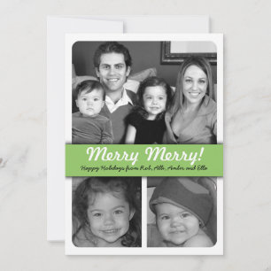 Eenvoudige 3-fotografie-groene en zwarte feestelij feestdagenkaart