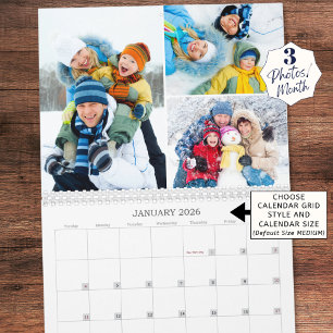 Eenvoudige 3 foto's per maand kalender