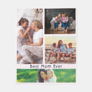 Eenvoudige 4 Foto Collage Custom Best Mom Ever Fleece Deken