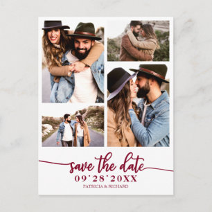 Eenvoudige 4 foto collage trouwkaart Save The Date Briefkaart