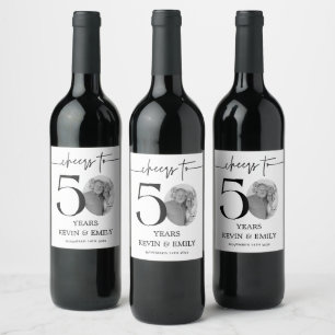 Eenvoudige 50ste verjaardag Foto Proost op 50 Wijn Etiket