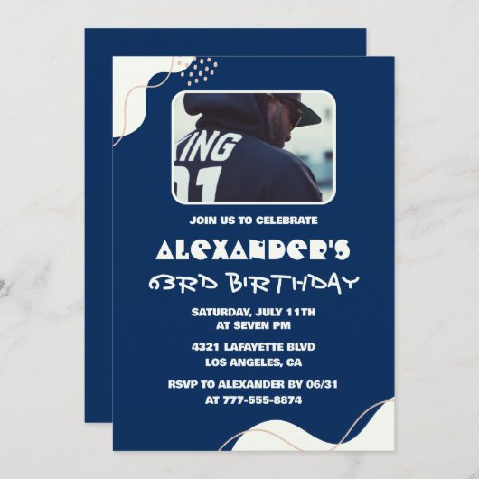 Eenvoudige 63e verjaardagsuitnodigingen Mannen Pho Kaart (Voorkant / Achterkant)