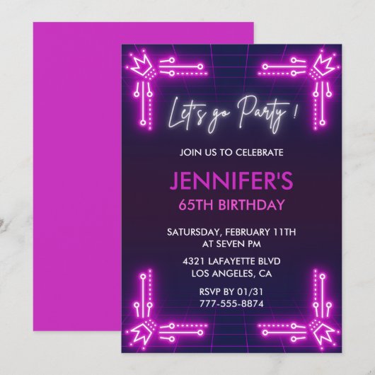 Eenvoudige 65e verjaardag uitnodigingen Modern Pin (Voorkant / Achterkant)