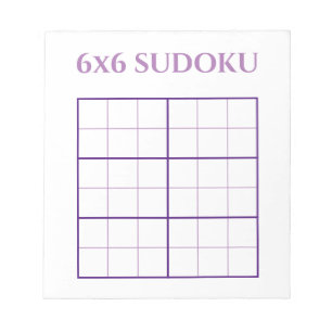 Eenvoudige 6 door 6 Paarse White Sudoku Grid Sjabl Notitieblok