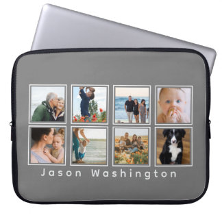 Eenvoudige 8 foto op grijze achtergrond laptop sleeve
