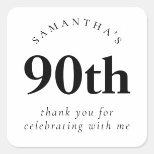 Eenvoudige 90th Party Black en White - Dank u Vierkante Sticker