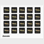Eenvoudige 90th Party Zwart en Goud Dank u Vierkante Sticker (Vel)