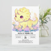 Eenvoudige Aangepaste Dinosaurus Digitale Verjaard Kaart (Staand voorkant)