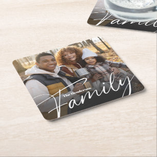Eenvoudige aangepaste familiefoto vierkante kartonnen onderzetter