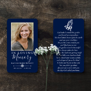 Eenvoudige aangepaste foto biddende handen Memoria Visitekaartje