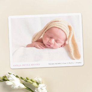 Eenvoudige, aangepaste foto Roze nieuwe baby Girl Aankondiging