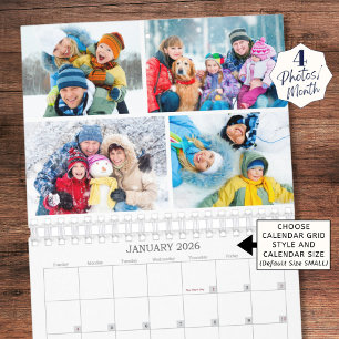 Eenvoudige aangepaste fotocollage 4 per maand kalender