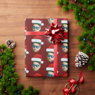 Eenvoudige Aangepaste Gezichtsfoto Kerstman Pet Ke Cadeaupapier