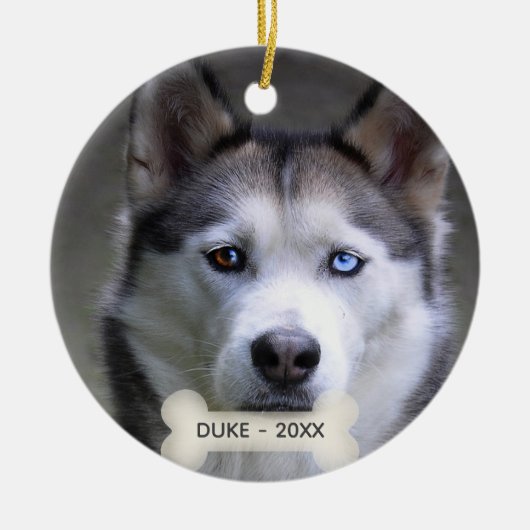 Eenvoudige aangepaste husky hond foto keramisch ornament (Voorkant)