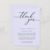 Eenvoudige aangepaste lavendekalligrafie Dank je w Informatiekaartje (Voorkant / Achterkant)