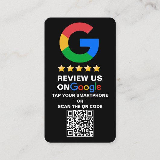 Eenvoudige aangepaste QR-code Google Review Zwart Visitekaartje (Voorkant)