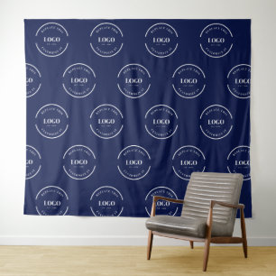 Eenvoudige aangepaste witte logo stap en herhaal b wandkleed