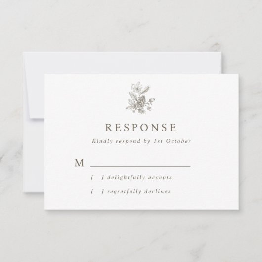 Eenvoudige Acorn & Pinecone Fall Wedding RSVP Kaartje (Voorkant)