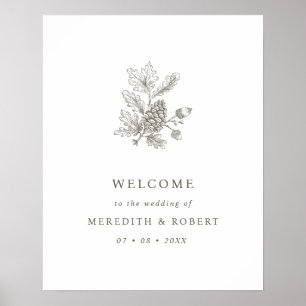 Eenvoudige Acorn & Pinecone Herfst Bruiloft Welkom Poster