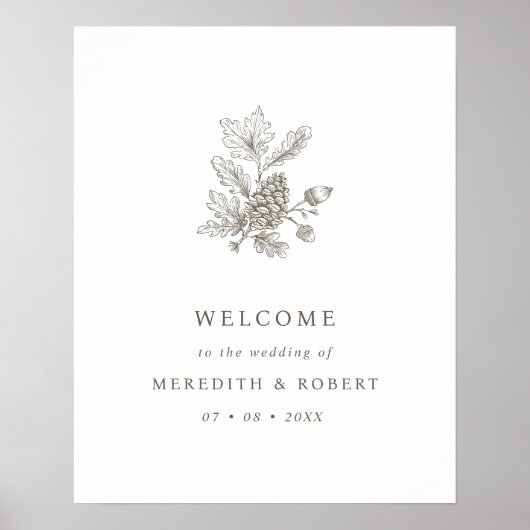 Eenvoudige Acorn & Pinecone Herfst Bruiloft Welkom Poster (Voorkant)