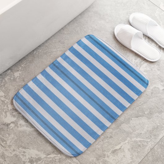 Eenvoudige actiefmaten blauw en witte strepen badmat