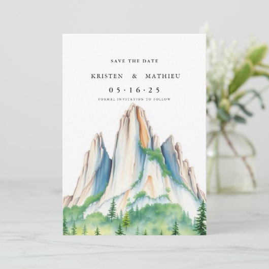 Eenvoudige afdrukbare berg save the date (Staand voorkant)