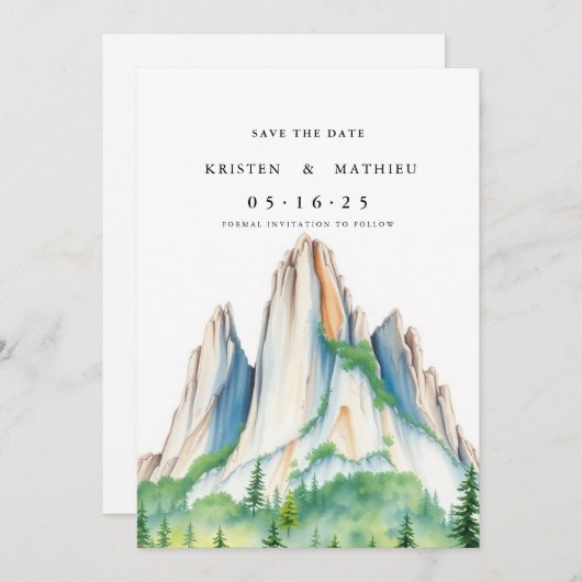 Eenvoudige afdrukbare berg save the date (Voorkant / Achterkant)