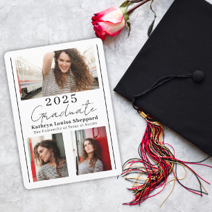Eenvoudige afstudeeraankondiging met drie foto's kaart