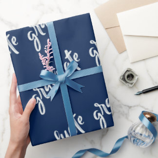 Eenvoudige Afstudeerfeest  Blauw en Wit  Diploma-u Cadeaupapier