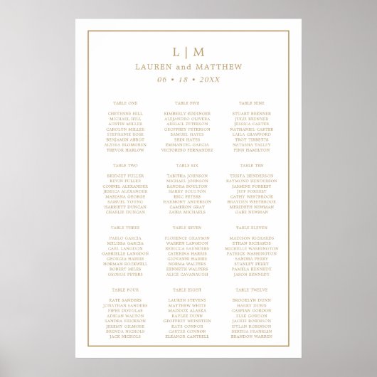 Eenvoudige Antieke Gouden Initialen Trouwstoelinde Poster (Voorkant)