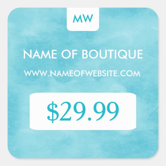 Eenvoudige Aqua Chic Boutique Monogram Prijs Label (Voorkant)