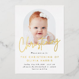 Eenvoudige Arc One Photo Christening Baptism Gold Folie Uitnodiging